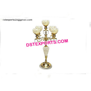 <b>Gold</b> Crystal Wedding <b>Candelabra</b> Wedding Five Arm Crystal <b>Candelabra</b> Indian Wedding Crystal Center Pieces - Product Image 1