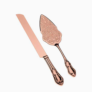 Cuchillo de pastel Chapado en cobre en relieve y material de servidor de acero inoxidable - Product Image 1
