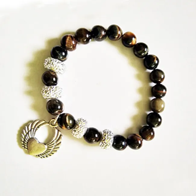 Uk Silver Guardian Angel Wings Hart Tiger Eye Crystal Armbanden Crystal Voor Reiki Healing En Crystal Healing Steen