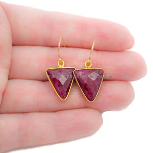 925 sterling silver dyed ruby gemstone gold vermeil bezel earrings - Product Image 1