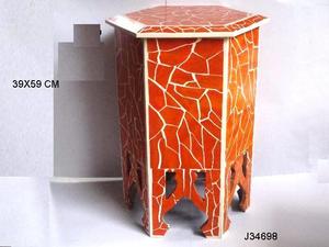 Taburete Hexagonal de Mosaico de Resina en Color Naranja, También Disponible en Otros Mosaicos, Muebles Pequeños para el Hogar - Product Image 2