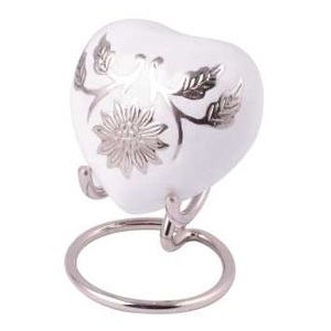 Flor de plata conmemorativa única, corazón blanco, recuerdo de pájaro azul, urnas de cremación para mascotas, cenizas funerarias, Metal, latón/aluminio para almacenamiento - Product Image 1