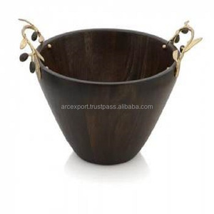 Fancy Black Wooden <b>Bowl</b> With Gold Lilly Orchid Handle New Arrival Superior Quality <b>Large</b> Size Wooden Serving <b>Bowls</b> for Decor - Product Image 1