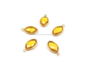 Citrine Quartz Gemstone Marquise Forme Lunette Set 9x15mm Plaqué Or 18k avec Connecteur Simple Bail pour Composant de Fabrication de Collier - Product Image 5