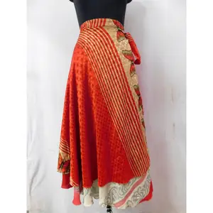 Đầm Nữ Saree Lụa Cổ Điển, Váy Phong Cách Bohemian Dài Hai Lớp Có Thể Đảo Ngược