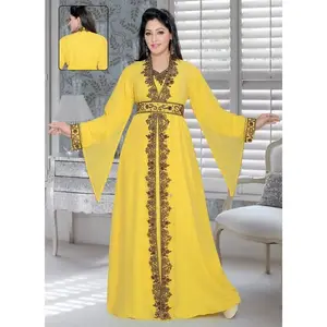 Sorprendente collezione in rilievo abaya Marocchino scollo a v completa maniche Georgette tessuto aderente confortevole dubai farasha