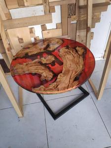 Indian Antique Round Red Epoxy River <b>Resin</b> Coffee <b>Table</b> - Product Image 2