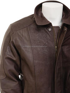 Chaqueta Bomber de piel de oveja marrón para hombre, ropa de invierno con características transpirables para estaciones frías - Product Image 3