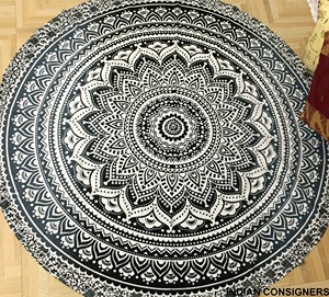 Tapiz Redondo Mandala, Tapiz de Pared de Algodón Hippie Estampado Doble para Tapete de Yoga o Decoración del Hogar, por Proveedores Indios - Product Image 4