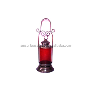 Estilo antiguo Decoración de Navidad Vela Linterna Vela de metal Linterna Al Aire Libre A prueba de viento Vela Linterna Vidrio rojo - Product Image 5