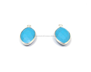 Cuivre Turquoise Gemstone Marquise Forme Lunette Connecteur 925 Argent Plaqué Facette Simple Bail Style À La Mode En Laiton Matériel - Product Image 5