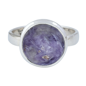 Bague en argent sterling 925 avec pierres précieuses charoite violettes rondes avec bague à la mode plaquée argent pour cadeau de mariage. - Product Image 1