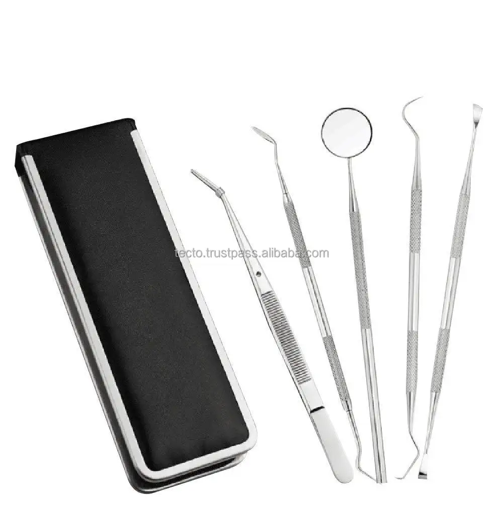 Dental Instruments Kit Tarter Scraper Tooth Pick Dental Scalers Dental Tweezers & Mouth Mirror with Presentation Case