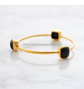 Bracelet en pierres précieuses, argent Sterling 925, pierres précieuses, or, Onyx noir - Product Image 1