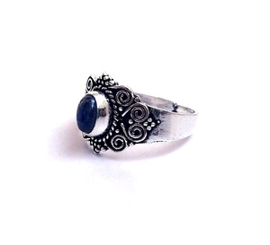 Sterling Silver Plated Brass Adjustable Lapis Gemstone <b>Ring</b> Handmade <b>Indian</b> Bohemian Bezel <b>Ring</b> - Product Image 3