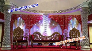 Wedding Stage Decoration Sets Glittering Gold Walima Stage Decoration Set Srilankan Trunk Pillar Stages Sets - Product Image 4