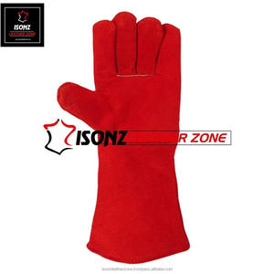 Guantes de Soldadura de Cuero de Vaca Rojo con Forro, Resistentes a Cortes, Impactos y Fuego, Guantes para Asar, 16 Pulgadas (40 cm) - Product Image 2