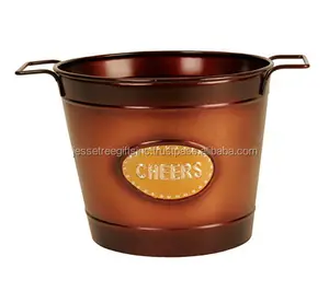 Cheers Party Tub Metal Sheet Plant Pot With Brown Powder Coating Finishing Fancy Design Round Shape For Garden Decoration