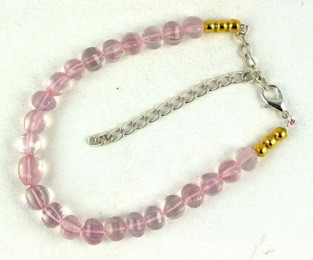 92.5 gioielli in argento Sterling 24 pezzi quarzo rosa naturale gemma sfaccettata forma fantasia perline rosa bracciale fatto a mano