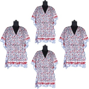 2025 dernières femmes col en V cordon taille mollet longueur courte caftan robe main bloc imprimé caftan à la main indien Caftan Abaya - Product Image 1