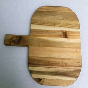 Round Teak Wood Cutting Board with S/S <b>Handle</b> <b>Pan</b>-Shaped Acacia Wood for Chopping for Pizza Etc. - Product Image 3