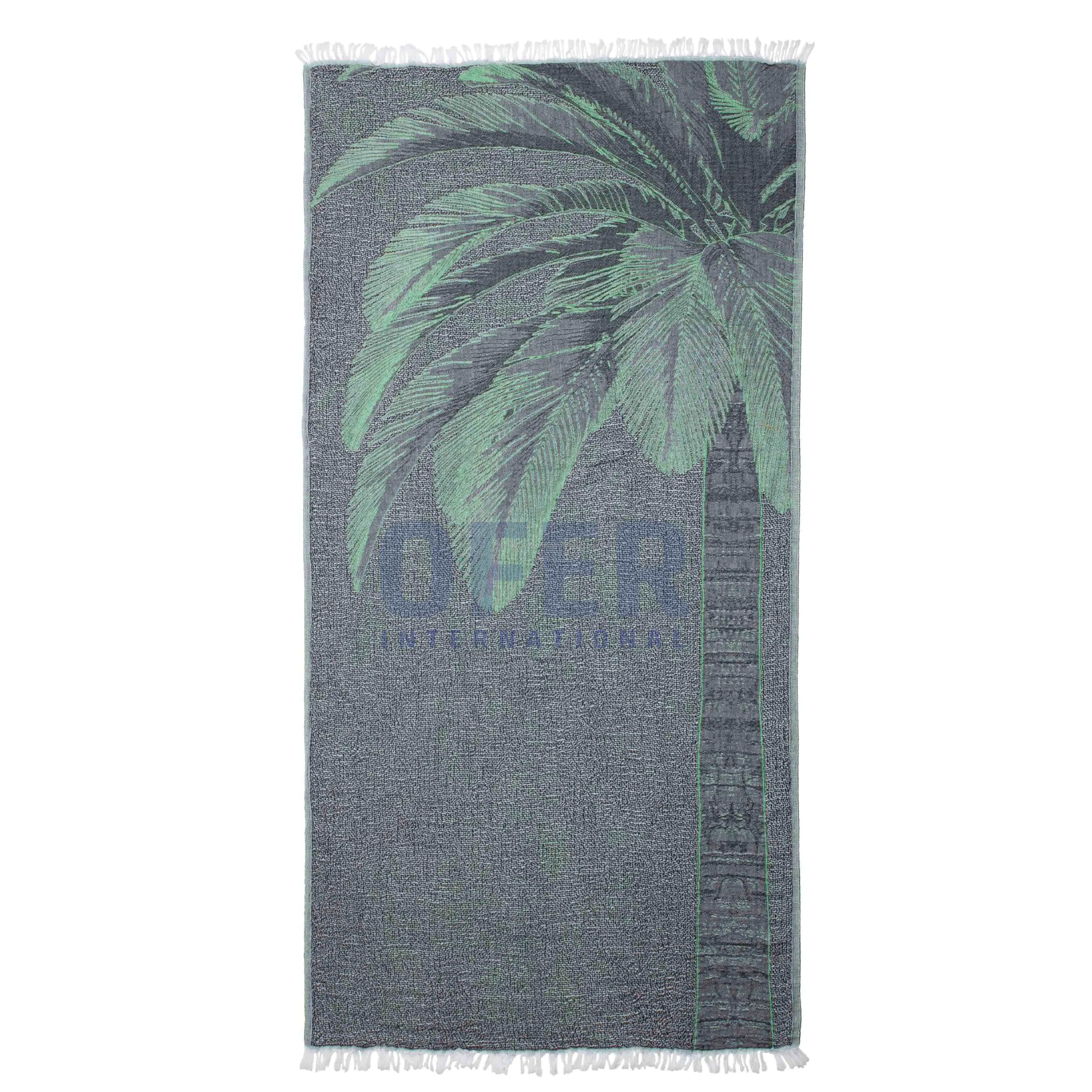 Palm - Green Turkishタオルスロー100% 綿Picnicm Beach Blanket、Bedカバー、複数回使用