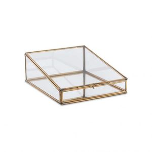 Caja de joyería de cristal con marco de Metal, organizador de almacenamiento cuadrado para accesorios, estuche de exhibición con tapa transparente decorativa - Product Image 1