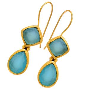 Pendientes de Plata de Ley .925 con Baño de Oro y Calcedonia Aqua Genuina, Fabricante Mayorista de Joyería CASA DE PLATA - Product Image 3