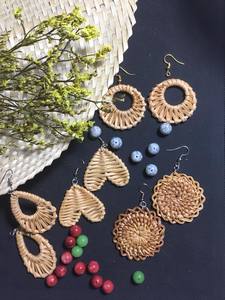 Pendientes de mimbre de bambú/pendientes de mujer de ratán vintage (0084587176063 WS) - Product Image 4