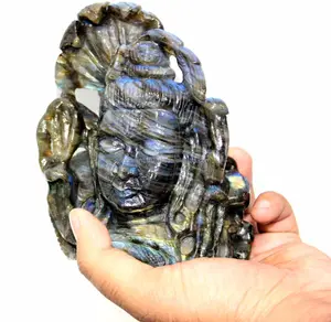 Labradoriet Hand Gesneden Shiva Standbeeld Sculptuur Beeldje Gemaakt In India Handgemaakte Religieuze Houtsnijwerk Healing Crystal Stone