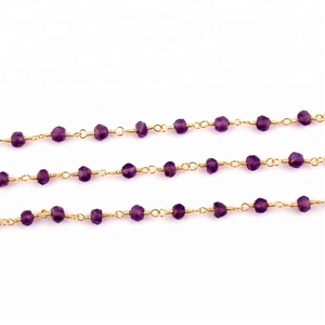 Chaîne de perles en améthyste pour chapelet, 1 pied en or plaqué fil enveloppé, perles chapelet - Product Image 2