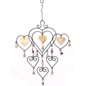 <b>Heart</b> and Bell Metal <b>Hanging</b> Garden Wind Chime - Product Image 1