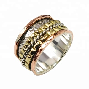 Trendy Design 925 <b>Sterling</b> <b>Silver</b> Two Tone <b>Spinner</b> <b>Ring</b> for Woman Wedding Jewelry Eternity Vermeil <b>Rings</b> for Her - Product Image 1