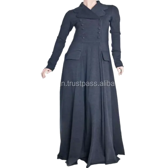 प्रीमियम गुणवत्ता के डिजाइन में मॉक डबल बटन Pleats के साथ Abaya कार्बनिक और पर्यावरण के अनुकूल के लिए विकल्प के साथ कपास बुनना कपड़े