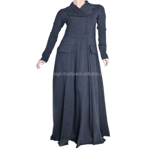 Abaya Tradicional Musulmana de Primera Calidad para Mujer, Diseño de Pliegues con Botones Simulados, Tejido de Algodón Orgánico Ecológico para las Cuatro Estaciones - Product Image 1