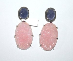 ดอกไม้การออกแบบธรรมชาติแกะสลักTanzanite Roseควอตซ์เพชรต่างหู 925 เงินสเตอร์ลิงห้อยเครื่องประดับสําหรับผู้หญิง - Product Image 3