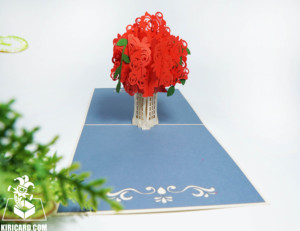 Tarjeta floral personalizada, ramo de rosas rojas, Fabricante Mayorista vietnamita, tarjeta emergente, artesanía - Product Image 2