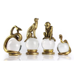 <span class=keywords><strong>Statue</strong></span> Animali in Resina Dorata Leopardo Scimmia Serpente con Sfera di Cristallo per Arredamento Casa - Product Image 1