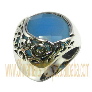 Calcédoine naturelle éternité Vermeil Bague en argent sterling 925 pur serti de lunette bijoux indiens fabriqués à la main pour les mariages et les fêtes - Product Image 2