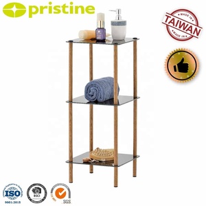 Modern 3-Tier <b>Glass</b> <b>Corner</b> Bathroom <b>Shelf</b> Wood Grain Metal Rack for Household Storage Black Friday Factory Wholesale - Product Image 4