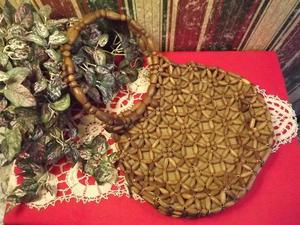 Sac à main vintage avec perles en bois et fermeture à glissière double poignées/sangles - Product Image 2