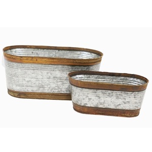 OUTDOOR GALVANIZED FANCY OVAL TUB GARDEN DECORATIVE OUTDOOR OVAL GALVANIZED HIGH QUALITY GALVANIZED PARTY OVAL TUB - Product Image 1