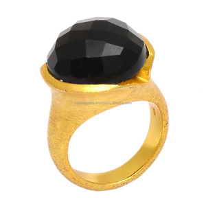Casa De Plata's Solid. Anillo de compromiso de boda de cúpula de plata esterlina 925 Piedra preciosa de ónix negro genuino chapado en oro para regalos - Product Image 1