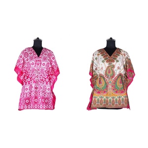 2025 verano viscosa cubierta vestido bajo MOQ playa corto Kaftan de talla grande estilo Simple sin mangas cuello en V algodón patrón adultos - Product Image 1