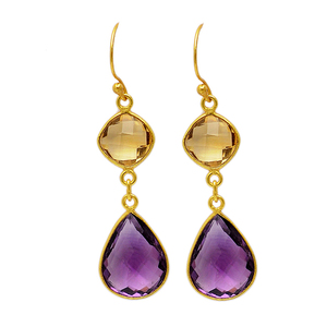 ต่างหูแบบห้อยทำด้วยมือมีขอบตั้งเครื่องประดับแฟชั่น925เงินสเตอร์ลิงอเมทิสต์ซิทรินอัญมณี Casa de Plata - Product Image 1