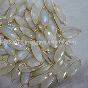 Connecteurs en pierre de lune arc-en-ciel, style vintage, argent sterling, vente en gros, pierres plaquées or avec motif numérique, fête, unisexe - Product Image 1