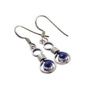 Handmade 925 Sterling <b>Silver</b> <b>Drop</b> <b>Earring</b> For Women Real Lapis Lazuli Gemstone <b>Silver</b> Plated Vintage Latest Design For Weddings - Product Image 1