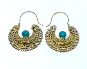 Boucle d'oreille créole nouveau design avec pierre précieuse turquoise sur la tête boucle d'oreille en laiton massif à bas prix d'usine - Product Image 4