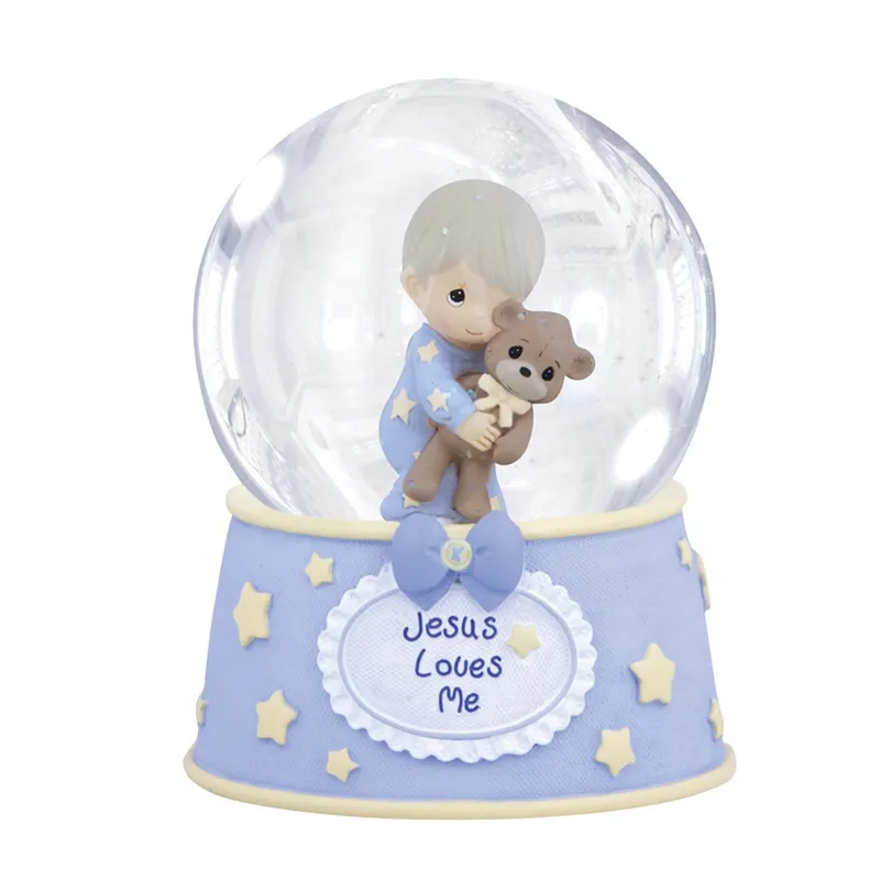 Baptism Souvenir Little Boy with Bear Resin Snow Globe