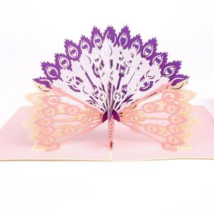 Artisanat 3D Pop-up Paon Carte De Voeux Style Vietnamien Amour Papier Imprimé Offset pour Anniversaire En Gros - Product Image 1
